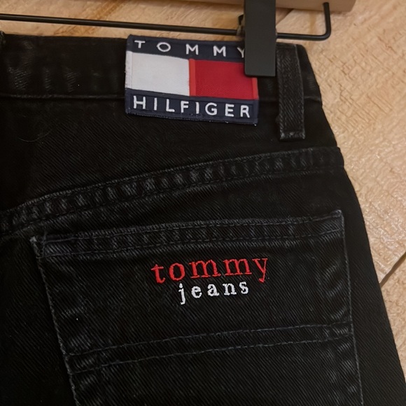VINTAGE Tommy Jeans Black 100% cotton jeans Size3/30 - Picture 6 of 7